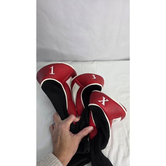 Red & White Golf Head Covers 3pcs Set, Driver Fairway Wood Headcovers 1/ 3 / X - Picture 9 of 12